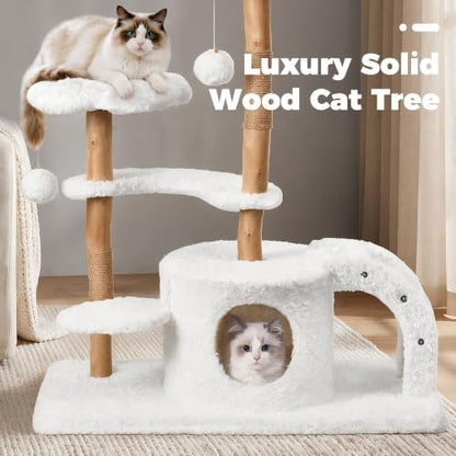 Easyego Modern Cat Tree, 45.6" Aesthetic Wood Cat Tree Tower