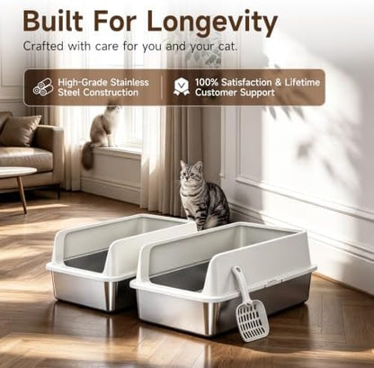 High-Sided Stainless Steel XL Cat Litter Box