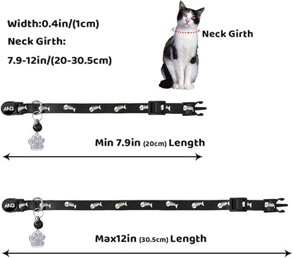 Personalized Breakaway Cat Collars Glow-in-The-Dark with ID Tag, Bell - Safety Quick - Release, Customizable for Female Male Kittens & Cats (Black)