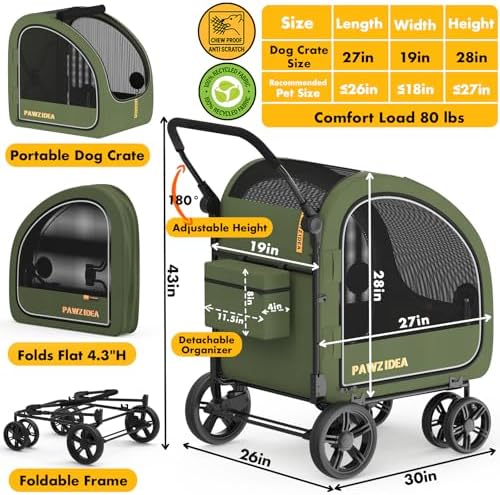 PAWZIDEA 3-in-1 Large Dog Stroller