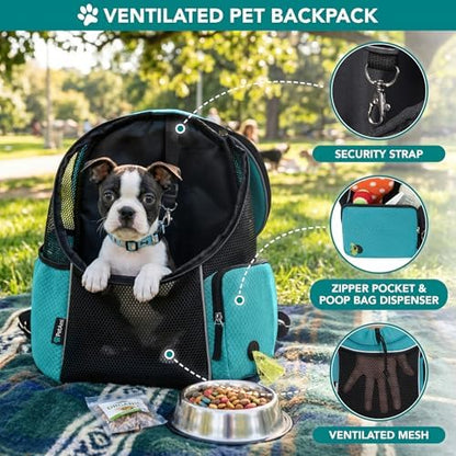 PetAmi Dog Carrier Backpack, Hands Free Front Pet Carrier, Teal Blue