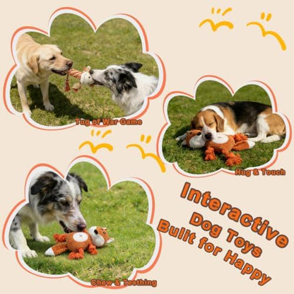Giraffe Rope Dog Toy, Plush Fox Squeaky Dog Toy, 2 Pack