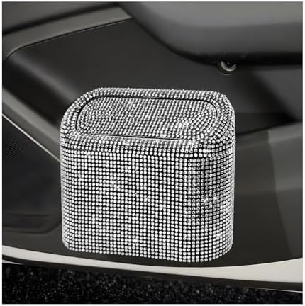 Bling Car Trash Can with Lid, Sparkly Mini Crystal Litter Container Auto