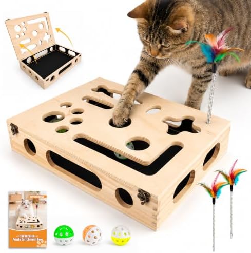 Cat Scratch Puzzle Enrichment Box, Interactive Cat Toy