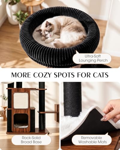 Wood Cat Tree for Indoor Cats, Modern Cat Tower