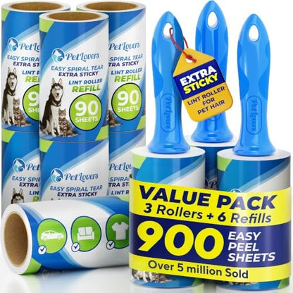 PetLovers Extra Sticky Lint Roller Mega Value Set 900 Sheets