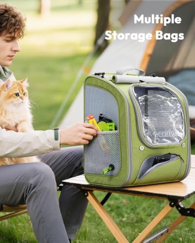 Pecute Cat Backpack Carrier, Large Space Cat Bubble Backpack, Light Green