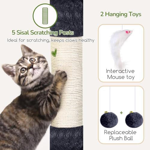 Globlazer 52in Cat Tree Tower for Indoor Cats, 2 Condos, Dark Grey