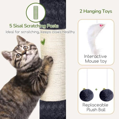 Globlazer 52in Cat Tree Tower for Indoor Cats, 2 Condos, Dark Grey