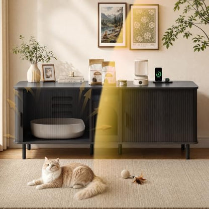 65" Double Cat Litter Box Enclosure
