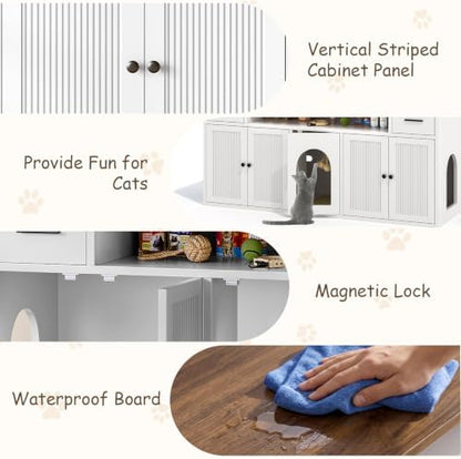 58" Cat Litter Box Enclosure for 2 Cats, Double Litter Box Furniture