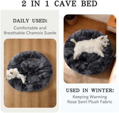 NOYAL Calming Donut Dog Bed, Hooded Cave