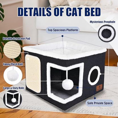Cat Beds for Indoor Cats, Large Cat Cave Bed