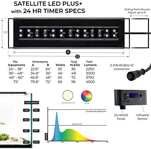 Current USA 36-48" Inch Satellite Freshwater LED Plus Full Spectrum RGB+W Light for Aquariums | Wireless 24 Hour Remote Control Fish Tank Lighting (4507)