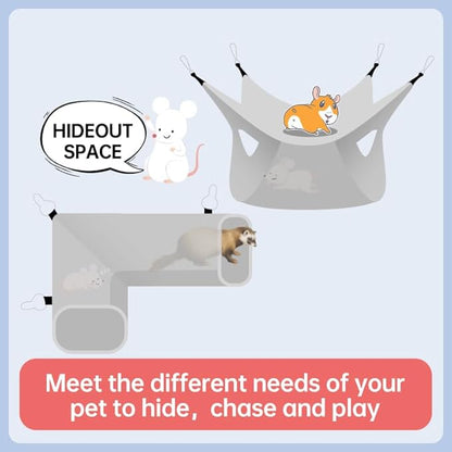 Large Caliber Guinea Pig Hideout & Hammock, Corner Hideout Toy for Guinea Pig, Ferret, Hedgehog, Piggy-2 Tunnel Strawberry