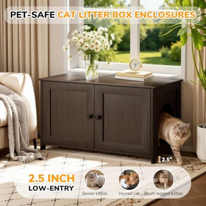 Extra Large Cat Litter Box Enclosure Furniture Dog Proof, Hidden Kitty Washroom