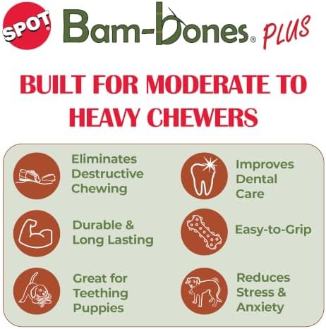 SPOT Bam-Bones Plus T-Bone Dog Chew, 10-30 lb Heavy Chewers