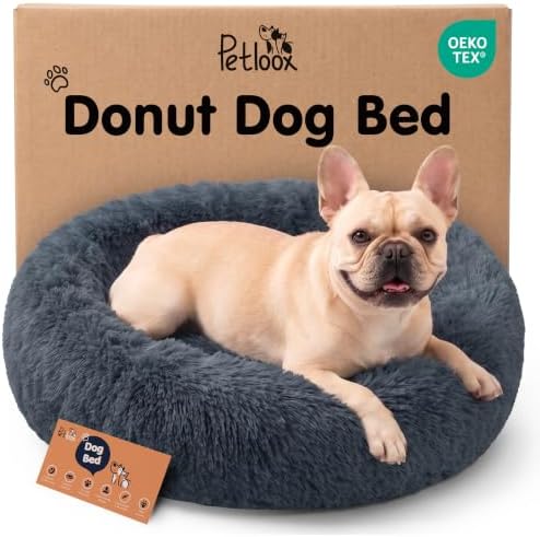 Calming Donut Dog Bed for Small Dogs, Round Dog Bed for Medium & Large Dogs
