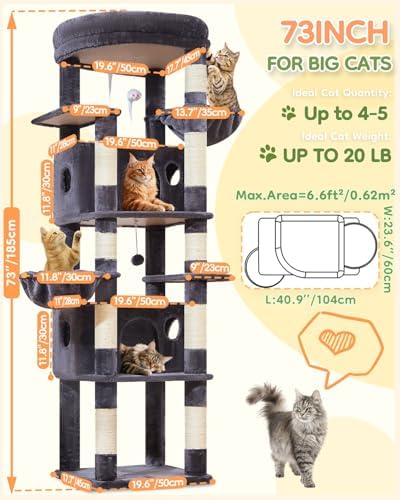 Taoqimiao Heavy Duty Cat Tree, 73In Sturdy Cat Tower