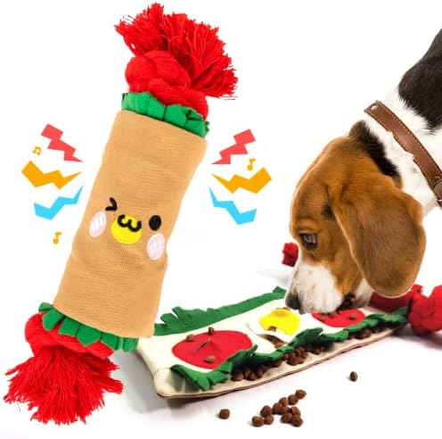 lilfrd Burrito Snuffle Mat Dog Toy, Squeaky Crinkle Rope Puzzle Taco Toy