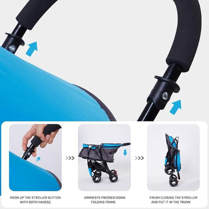 Sunny Sonny Foldable Jogger Pet Stroller with Weather Cover Storage Basket Pet Travel Carrier for S/M Dogs Cats up to 33lbs (Blue)