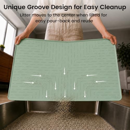 OHMO Large Cat Litter Mat, 31.5x23.6 Silicone Trapping Mat Sage Green