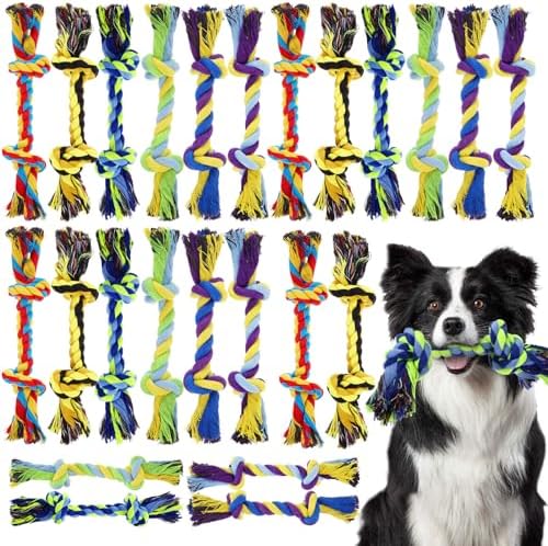 24 Pack Dog Rope Toys 10 Inch Cotton 2 Knot Chew
