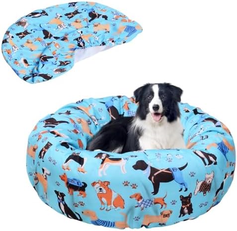 Round Replacement Dog Bed Cover Elastic Edged Washable 30×9.8 Inch