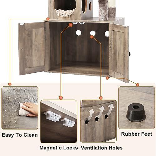 Timberer Cat Tree with Litter Box Enclosure, 2-in-1 Cat Tower