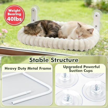Zoratoo 2PC Cloud-Cuddle Cat Window Perch, Foldable Cat Hammock, L White