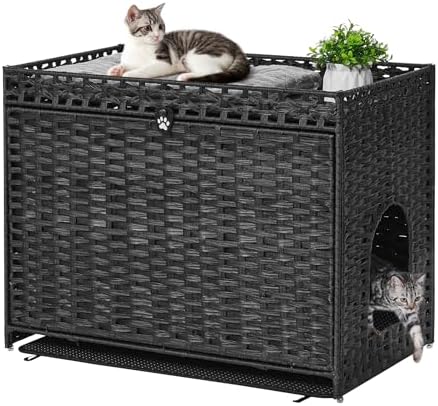 Cat Litter Box Enclosure with Door, Hidden Cat Washroom Furniture