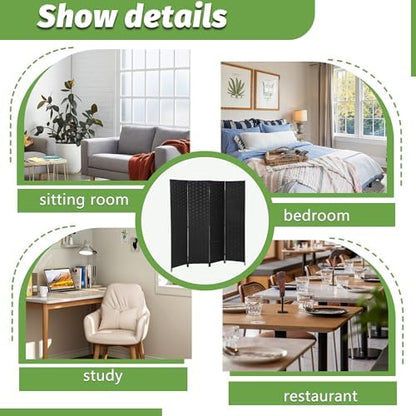 FDW 4-Panel Folding Room Divider | 6ft, Coal Black | Light & Portable
