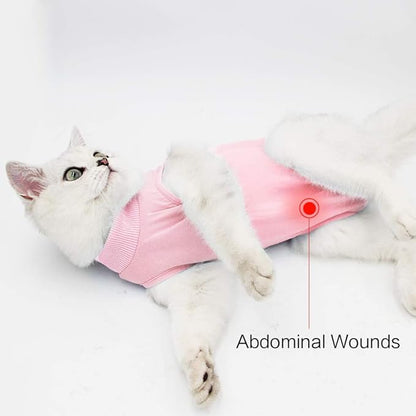 DOTON Cat Recovery Suit for Male and Female Surgical Post Surgery Soft Cone Onesie Shirt Clothes Neuter Licking Protective Diapers Outfit Cover Kitten Spay Collar(L, Pink)