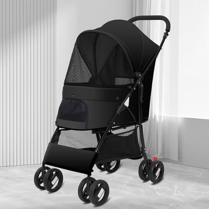 Sunny Sonny Foldable Jogger Pet Stroller with Weather Cover Storage Basket Pet Travel Carrier for S/M Dogs Cats up to 33lbs (Black)