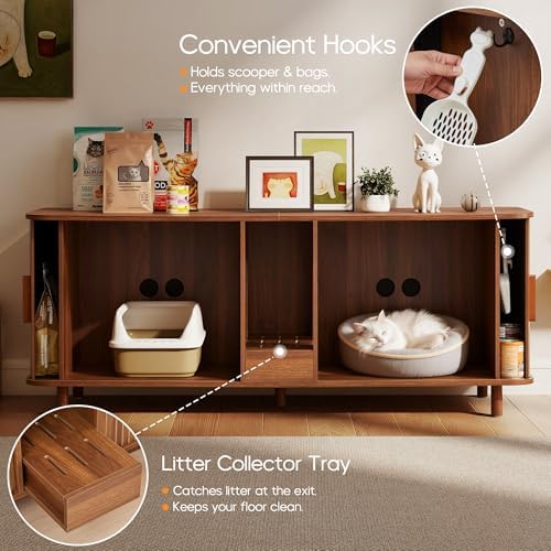 Flluted Double Cat Litter Box Enclosure Large Hidden Litter Box