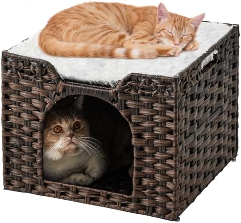 SETVSON Cat Beds Indoor Kitten House, Handwoven PE Rattan Cave