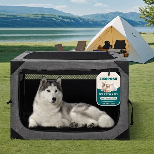 Zikopomi 30 Inch Portable Soft Foldable Dog Crate Dark Grey