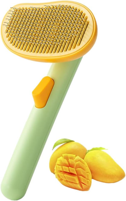 Self-Cleaning Dog & Cat Slicker Brush, Skin Friendly Deshedding Grooming Tool for Long or Short Haired Dogs Cats Rabbits, Dog Shedding Brush with Release Button - Mango