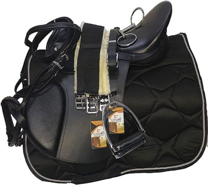 Leather English Riding Horse Black Saddle Starter Kit for Horse Riding Gift Set English Jumping Saddle 7 Pcs Combo Pack