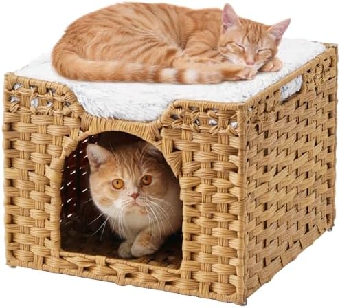 SETVSON Cat Beds Indoor Kitten House, PE Rattan Cat Cave