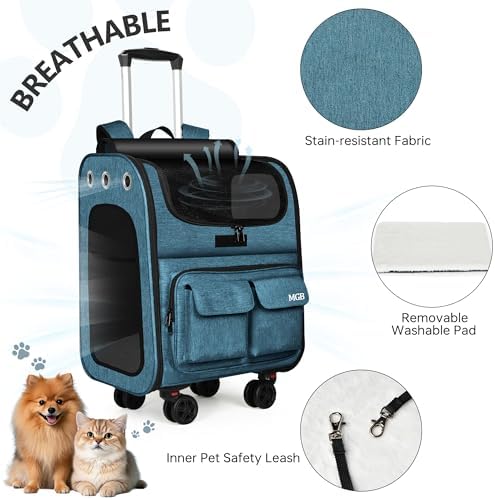 MGB Foldable Pet Carrier with Wheels, Denim Blue