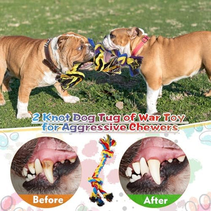 24 Pack Dog Rope Toys 10 Inch Cotton 2 Knot Chew