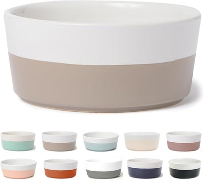 Waggo Dipper Ceramic Dog Bowl for Small and Large Breeds - Heavyweight and Durable Pet Food and Water Dish Crock, Dishwasher Safe, Modern (Vintage Grey, Medium)