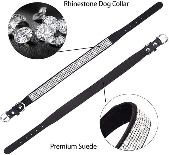 Small Dog Collar with Rhinestone Crystal Diamond Colorful Bling Girl Cat Collars Black S
