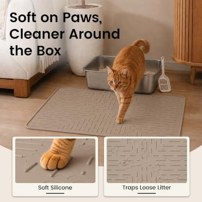 OHMO Cat Litter Mat, 23.5x16 Silicone Trapping Mat Beige