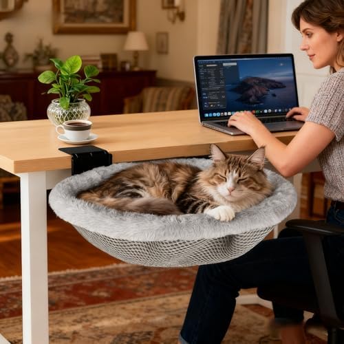Cat Desk Bed | Supports 50 lb | Desk Mounted Cat Bed Cat Hammock