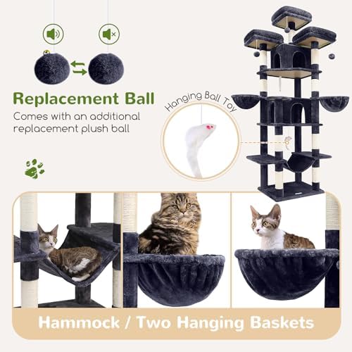 Globlazer Big XXL Cat Tower for Indoor Multiple Cats, Dark Grey
