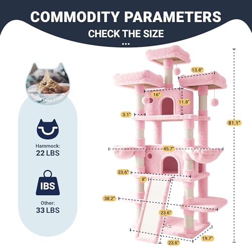 Allewie 82 Inches Large Cat Tree/House/XXL Tall Cat Towers