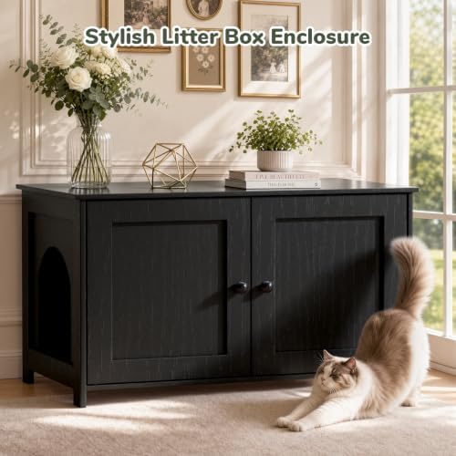 Extra Large Hidden Cat Litter Box Enclosure Furniture, Dog Proof Kitty Washroom