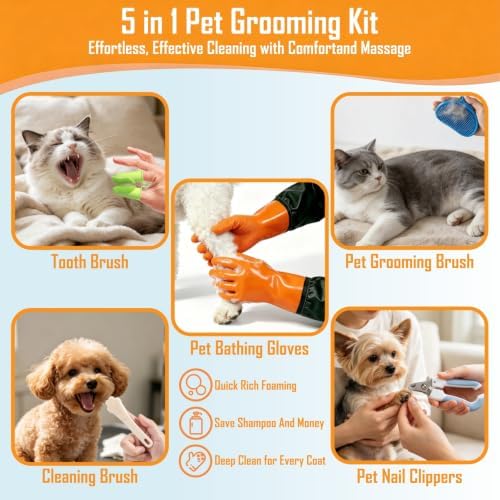 Pet Grooming Gloves for Washing Dogs & Cats, Pet Dog Cat Bathing Gloves